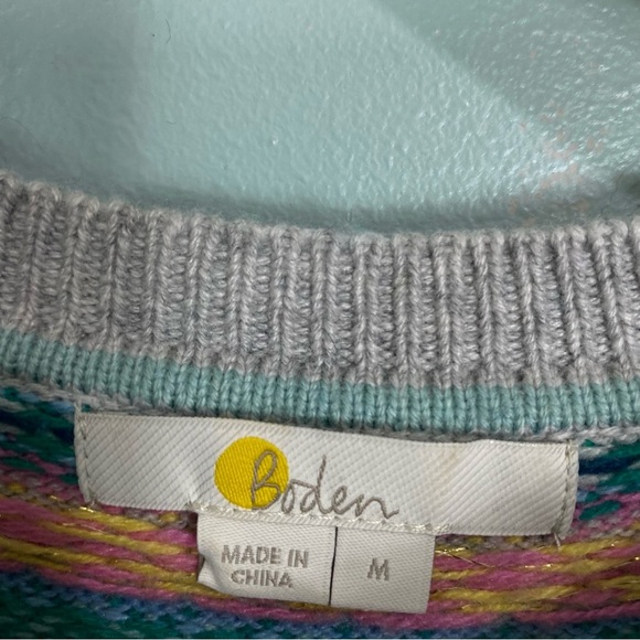 Boden K0289 Fair Aisle Sweater Crewneck Pullover Green Pink Nordic Sz M - Picture 3 of 8